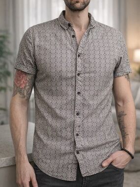 Topman Casual Short-Sleeve Printed Button-Up Top - Black/White